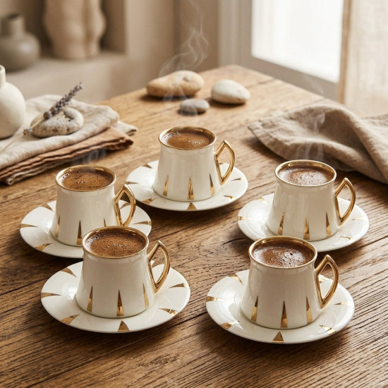 Coffee Cup and Saucer Set - 6 Pcs